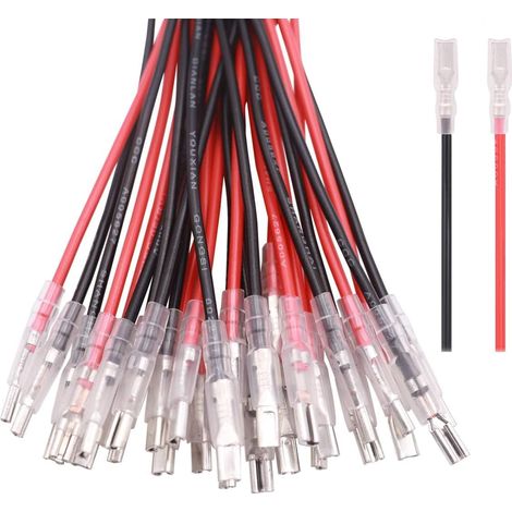 40pièces Borne à Sertir femelle 2.8mm avec Manchon Isolant et fil 20AWG de 15cm de Longueur Rouge + noir kit d'assortiment D'épissure Rapide Femelle (1/5)