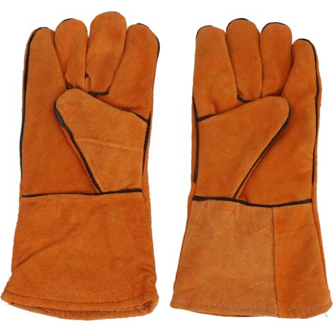 Ortviai Gants de jardin anti-perforation en cuir de vache jaune – 1 paire, longueur 33 cm, résistants et souples (1/5)
