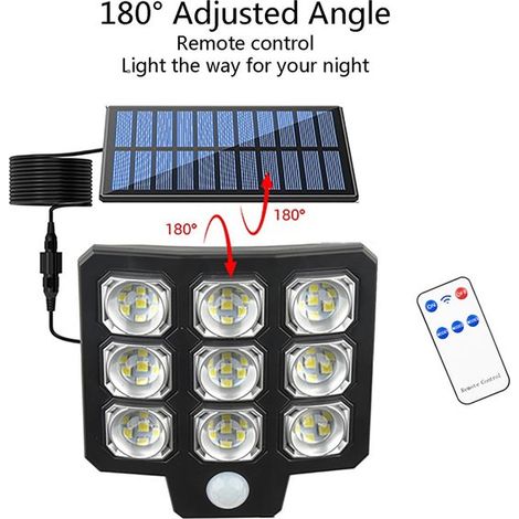 Applique murale solaire d'extérieur avec détecteur de mouvement et télécommande - 90 ampoules LED, trois modes d'éclairage, étanche IP65 (1/5)