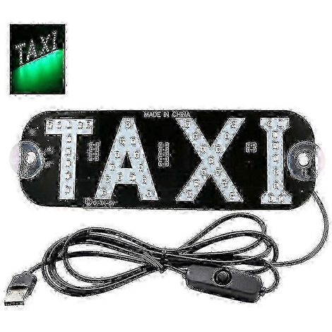 (Vert) Panneau lumineux LED décoratif pour taxi, à fixer sur la vitre de la voiture avec port USB (1/4)