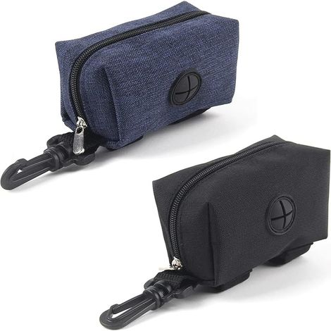 Distributeur de sacs pour chien 2 pièces, distributeur de sac à litière pour chien, distributeur de sac poubelle pour chien, accessoires de course et de randonnée pour animaux de compagnie (noir et bl (1/2)