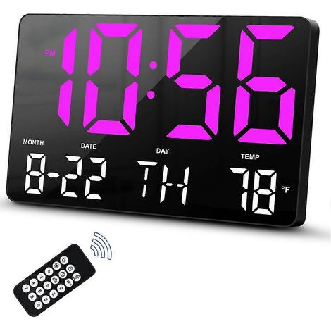 Horloge numérique, horloge murale numérique avec télécommande, grand écran LED affichant la date, le jour de la semaine et la température, idéale pour le salon. (1/5)