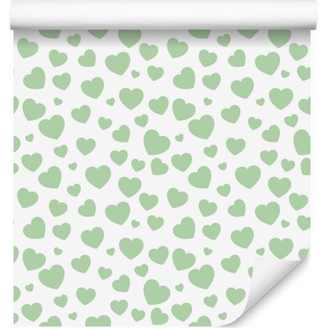 Papier peint Cœur Blanc, Menthe et Gris clair 50x1000 cm (1/5)