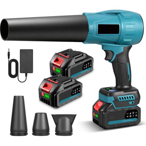 Turbo Gebläse Akku, Bürstenloses Laubbläser Akku, 300m/s Jet Fan mit 2 Akkus, 3 Gang, 4 Düsen, 33,000RPM Turbo Fan für Laubblasen Auto Laub, Schnee, Staub