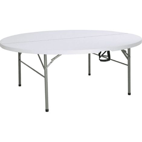 Table ronde pliante transportable (Ø)1830 mm, pour 10 à 12 personnes, en polyéthylène blanc, à assembler (1/5)