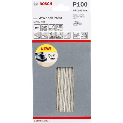 10 feuilles abrasives M480 pour Bois et peinture, 93 x 186 mm, grosseur de grain G100, Accessoires pour ponceuse excentrique (1/5)