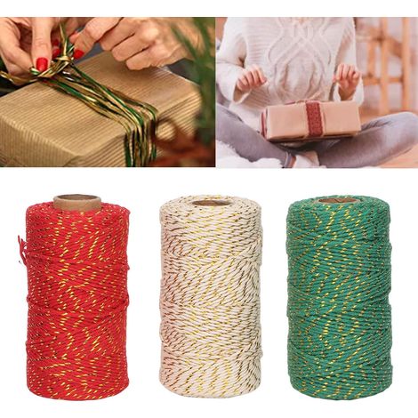 3 Rouleaux de Ficelle de Noël, 2 mm de diamètre chacun, 328 Pieds de Longueur, Ficelle Cadeau légère et découpable pour Emballage de Bricolage (1/5)