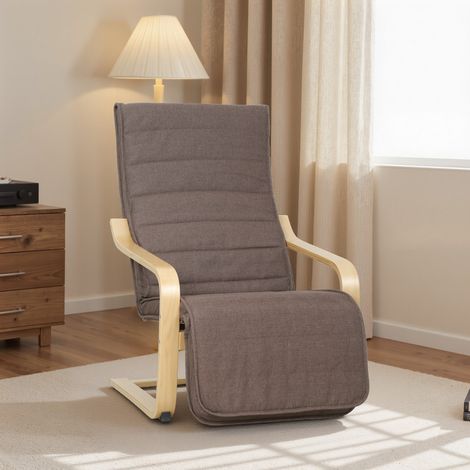 Lounge-Sessel mit verstellbarer Fußstütze, bezogen mit synthetischem Leinenstoff, für Büro und Schlafzimmer, 66,5 x 94 x 100 cm, Braun