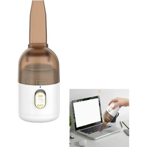 Mini aspirateur de bureau sans fil, rechargeable par USB - Blanc - Aspirateur portable pour bureau et clavier - Design transparent avec brosse rotative (1/5)