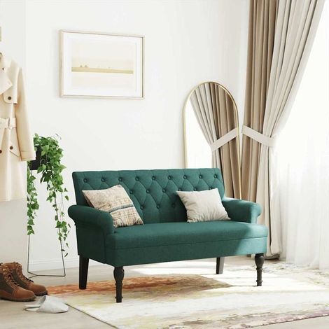 Banc avec dossier vert foncé en tissu, accoudoirs roulés, 120 x 62 x 75,5 cm - PANGIVO (1/5)