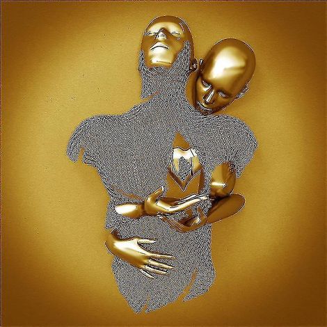 Dreidimensionale Metallwandskulptur, die ein Paar in grauer Herzform darstellt - Linglai - 40 x 40 cm - Silber FG427