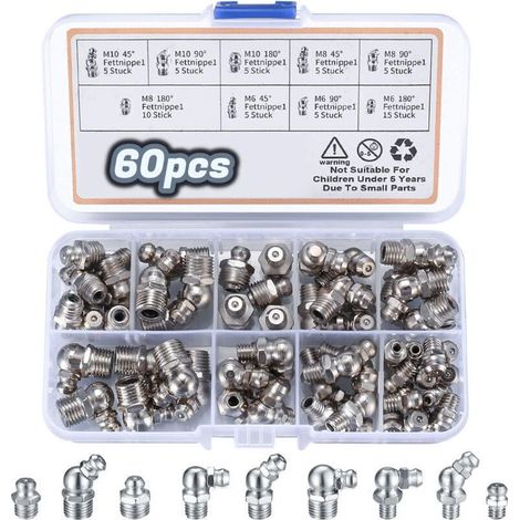 Graisseurs filetés métalliques – Lot de 60 pièces (M6/M8/M10, angles 45° et 90°) pour entretien automobile et industriel (1/5)