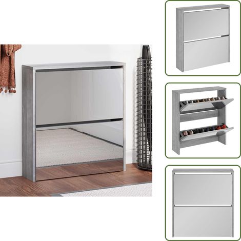 Schuhschrank mit Spiegel 2 Fächer Grau Sonoma 63x17x67 cm - Schuhschrank - Schuhregal - Garderobe - Einbauschrank - Aufbewahrungsraum