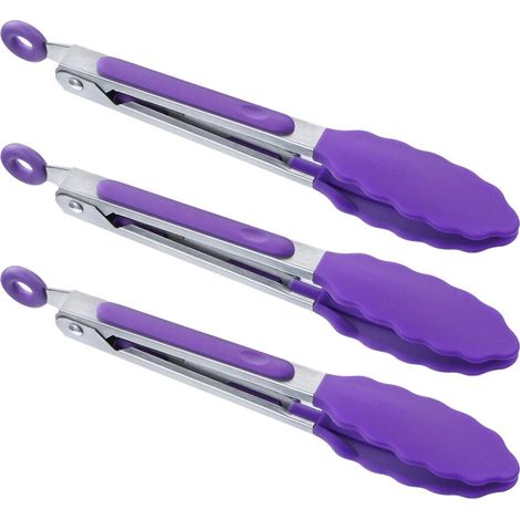 Lot de 3 Pinces Cuisine Silicone 17,8 cm Antiadhésif Résistant Chaleur Barbecue