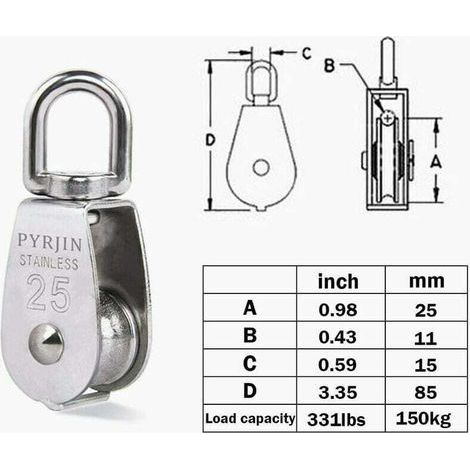 Seilzug, Heberolle, 2 M25 Einzelrolle 304 Edelstahl, (1/4)