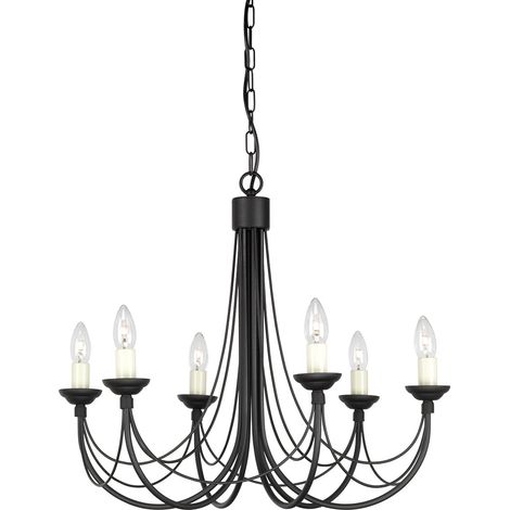 Elstead Carisbrooke - 6 Light Multi Arm Kronleuchter Schwarz - Glasschirme nicht im Lieferumfang enthalten, E14