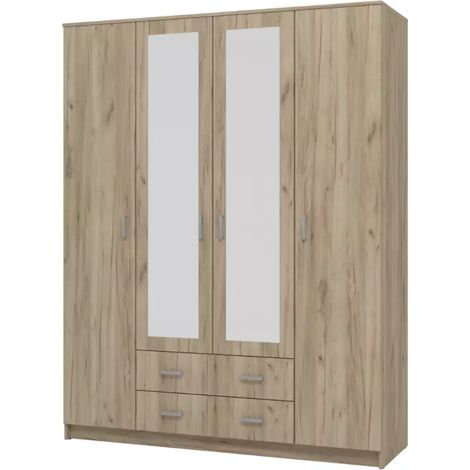 armadio 4 ante battenti "praga" con specchi e 2 cassetti effetto quercia 160x52x205 cm (1/4)