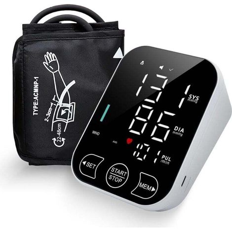Tensiomètre de bras à usage domestique, écran rétroéclairé par LED, surveillance de la fréquence cardiaque, 2 x 120 enregistrements, brassard de 8,7 à 18,9 mm. (1/4)