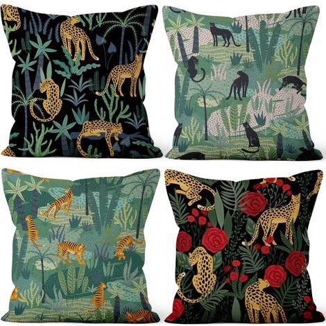 Housses de coussin en lin à motif animalier, ensemble de 4 pièces, 40 x 40 cm, style rustique, convenant à la décoration intérieure, aux canapés, aux salons et aux voitures. (1/5)