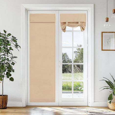 Rideau occultant pour porte - 173 x 66 cm - Rideau de porte à scratch - Autocollant - Sans perçage - Isolant - Polyester - Avec attaches réglables - Beige (1/5)
