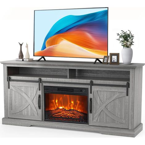 Parrot Uncle TV-Lowboard mit herausnehmbarem Elektrokamin 173 cm, für TVs bis 65 Zoll, 23 Zoll Kamin, 1818 W Heizung, 3-stufiger Flammeneffekt, hellgrau (1/5)