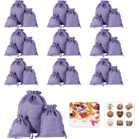Lot de 30 sacs à cordon en lin, disponibles en 3 tailles (10 sacs par taille). Sacs cadeaux/de rangement en lin. Petits sacs en tissu. (1/5)