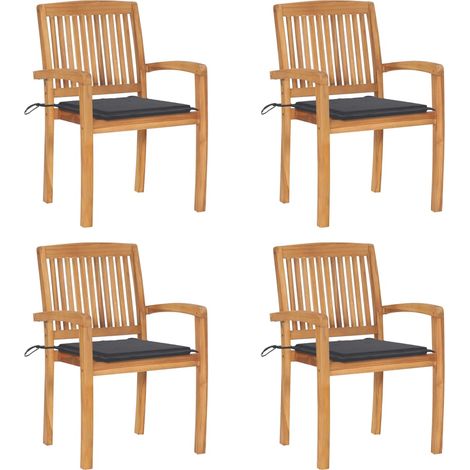 Lot de 4 Chaises de jardin et de camping empilables avec coussins, Chaises de relaxation, Teck solide OIB4222E (1/5)