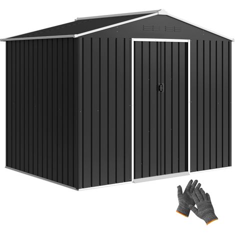 Abri de Jardin Extérieur 3,6 m², 236 x 171 x 191 cm, Portes Coulissantes et Fentes d’Aération, Gris Foncé