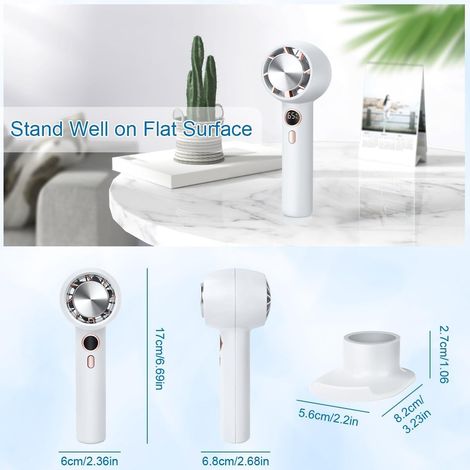 Ventilateur portable, avec refroidissement glacé, 2000 mAh, Double usage de bureau et portable, par USB pour maison, voyages, blanc