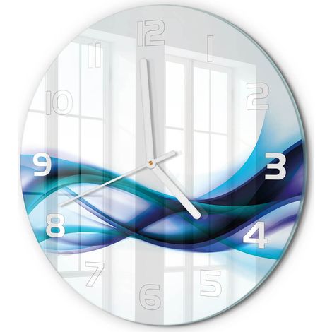 Horloge Murale Ronde Décoration Maison Classique Verre Trempé Silencieuse Abstraction de vague fi 30 cm (1/5)