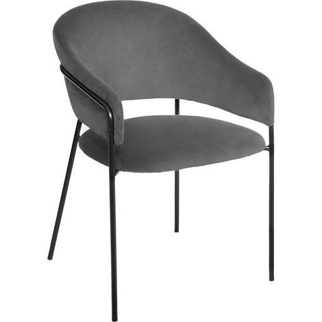 Atmosphera – Fauteuil velours gris Siron – Structure acier noir – Dossier arrondi avec accoudoirs – Hauteur d'assise 46 cm – Dimensions L57 x l59 cm x H82 cm