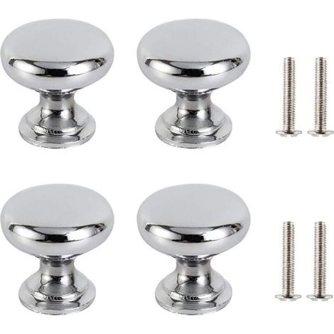 4PCS Silver Drawer Door Handle, 30mm Furniture Door Knob, Round Drawer Knobs, Door Knobs Furniture Handles for Cupboard, Wardrobe, Kitchen, Children's Room with 4 Screws (1/5)