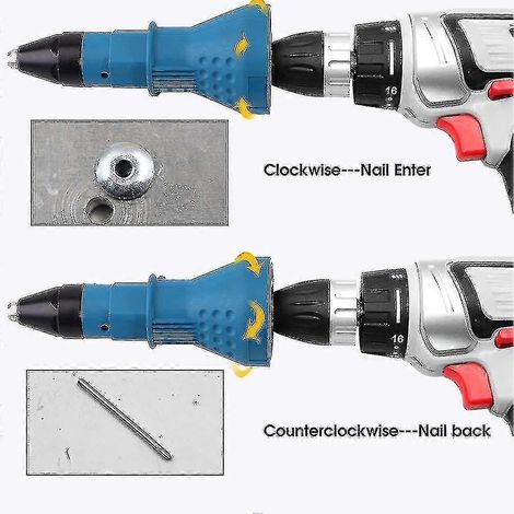 Pistolet à rivets sans fil, kit d'outil de perçage électrique à rivets, adaptateur pour riveteuse, embout pour écrou, accessoires pour outil électrique manuel (bleu) une pièce