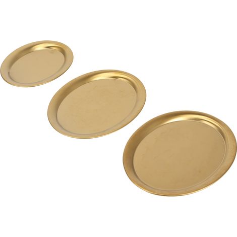 3 pièces Plateau à Dessert en Acier Inoxydable Poli Miroir pour Présentation de Bijoux ou Snacks Doré