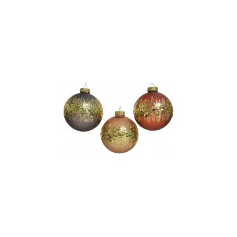 Pallina sfera natalizia in vetro con glitter assortita 8 cm pz 1
