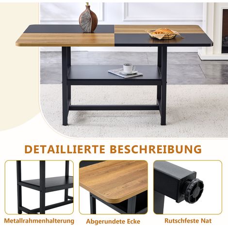 Ensemble table à manger rectangulaire 160 cm avec rangement et 4 chaises noires en PU (1/5)