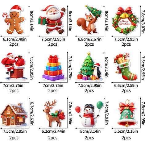 Décoration murale/vitrine de Noël avec flocons de neige et Père Noël, autocollant mural 3D stéréoscopique à LED - Emballage sachet OPP - Série de 24 lumières LED de Noël