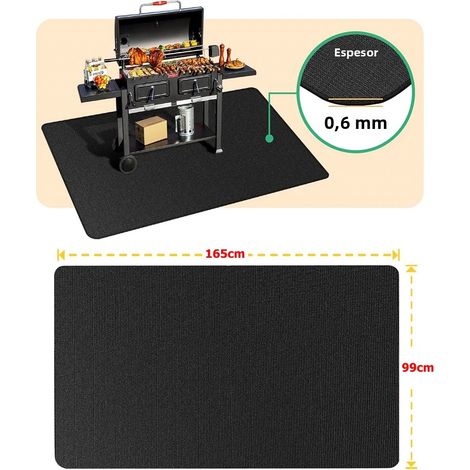 Tapis de barbecue (165 x 99 cm), résistant à la chaleur, pour barbecue d'extérieur, double face, imperméable, ignifugé et résistant à l'huile (1/5)