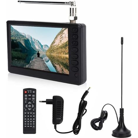 TV portable rechargeable de 5", 1080p HD TV 1500 mAh Petit téléviseur numérique avec antenne prend en MKV/MOV/AVI/WMV/MP4/FLV/MPEG1-4/MP3, téléviseur analogique numérique (1/5)
