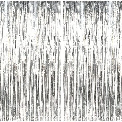 2 Metallic Lametta Vorhänge, Folien Fransen Vorhänge, Silber Party Foto Kulisse, Geburtstagsdekoration (1/5)