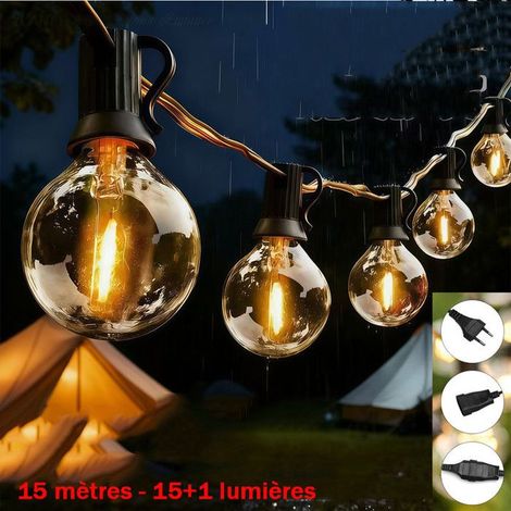 Guirlande Guinguette Exterieure G40,15M Guirlande Lumineuse Extérieur avec 15+1LED Ampoules Imperméable,Blanc Chaud Chaîne Lumiere (1/5)