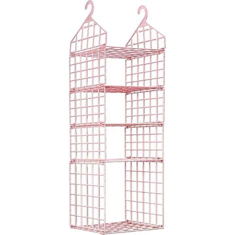 Porte-Manteau Organisateur de Placard en Plastique, 5 Compartiments/Maille, Étagère de Rangement Suspendue Pliable pour Sacs, Organisateur de Placard de Chaussures, Rose (1/5)