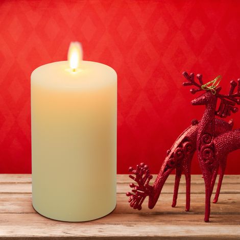 Bougie lumineuse LED cylindrique en cire ivoire flamme vacillante piles 12,5cm Timer blanc chaud Lotti