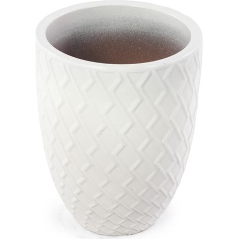 Maceta de cerámica artesanal blanco brillo 42 x 54 cm con rombos (1/5)