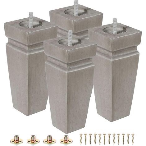 Ensemble de 4 pieds de meubles carrés en bois. Convient aux canapés, lits, bancs, coiffeuses, etc. Pieds de rechange en bois d'hévéa. Convient aux tables, canapés, chaises, etc. Hauteur : 15 cm (6 pou (1/5)