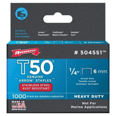 T50 Staples Stainless Steel 504SS 6mm (1/4in) Box 1000 ARRT5014SS