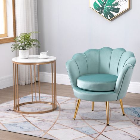 Vintage-Design-Sessel aus blauem Samt, Hochlehner-Schlafzimmersessel 76 x 67 x 74 cm, Grün