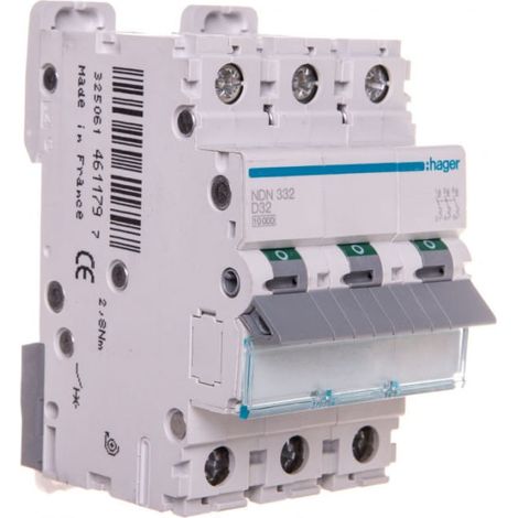 Disjoncteur de surintensité 3P D 32A 10kA AC NDN332