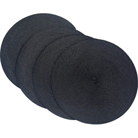 Lot de 4 sets de table en plastique tissés ronds, 38 cm, élégants et pratiques, noirs'Noir'Noir'- (1/3)