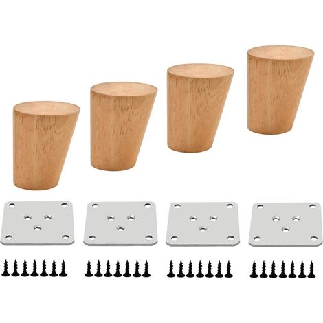 4-teiliges Ersatz-Möbelbein-Set, Eichenholzfarbe, für Stühle, Schränke und Sofas, mit Schrauben und Filzgleitern